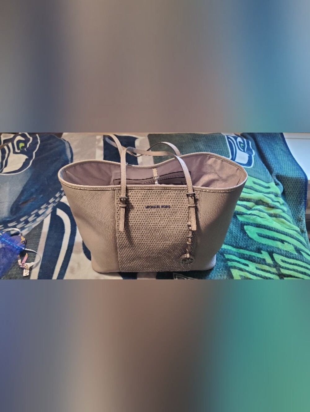 Michael Kors Jet Set Gray Saffiano Leather Extra Large Tote Bag